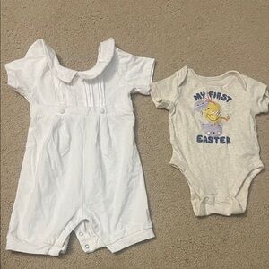 White Baby Romper for a baptism outfit 6-9 month & 'My First Easter' Onesie 1-3m
